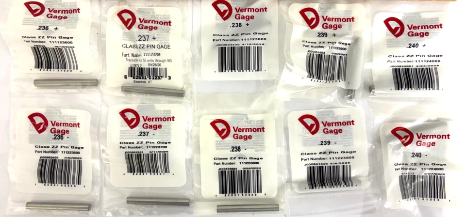 VERMONT GAGE PIN GAGE CHOOSE SIZES .236 .237 .238 .239 .240 + OR - PLUS MINUS