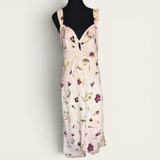 Vintage Valentino Intimo,Ivory Multicolor Floral Midi Slip Dress V-Neck keyhole