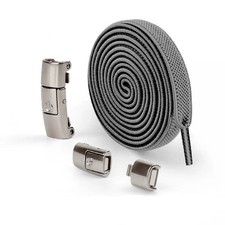 Grey Stretchy Elastic No Tie Boot Sneakers Flat Replacement Shoe Laces 2001