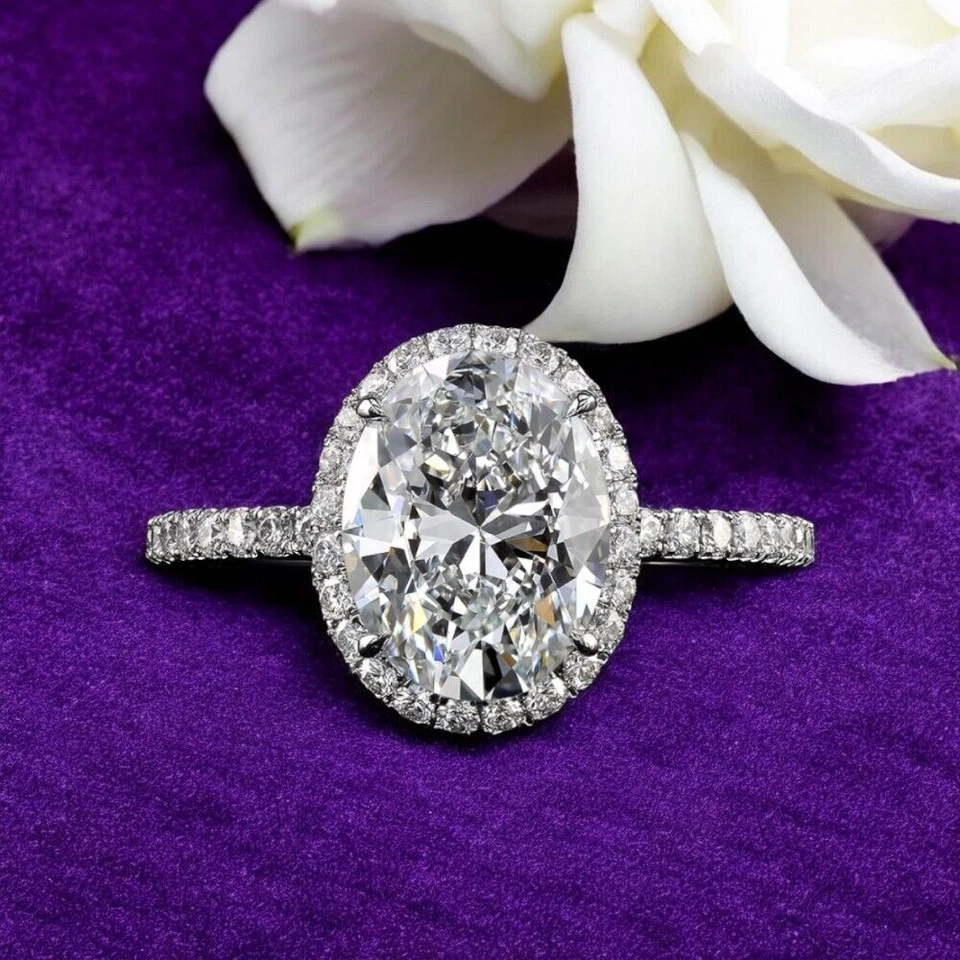 Anillo de bodas de oro blanco de 14k de 3 quilates de corte ovalado IGI... - Imagen 4 de 4