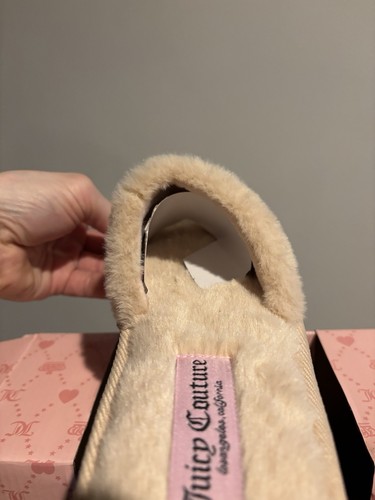 Juicy Couture Bling Rhinestone Black & Natural Color Fuzzy Slippers Sz M 6.5/7.5 - Picture 7 of 10
