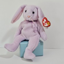 Vintage Ty Beanie Baby Floppity The Purple Bunny Plush Toy Birthday May 28 1996