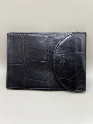 Mulberry England Bi-Fold Geldbörse Herren Schwarz Krokodilleder Tartan Kongo