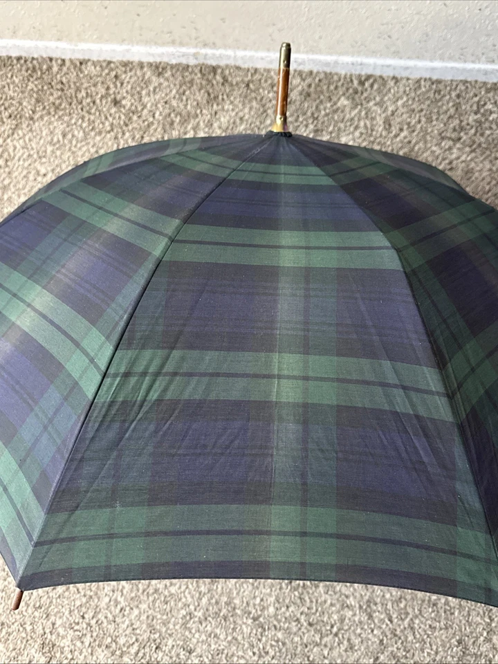 Paraguas de golf vintage años 80 90 Polo Ralph Lauren reloj negro tartán a cuadros  Foto 3 de 4