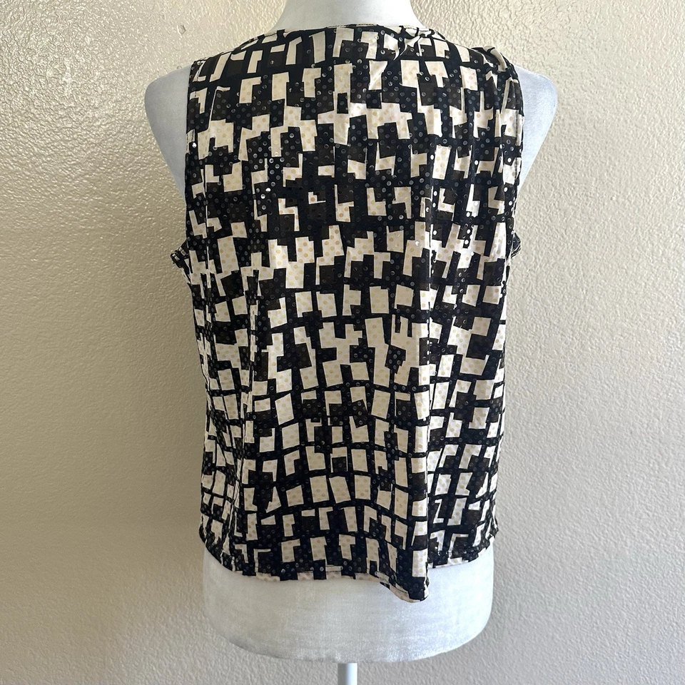 Blusa geométrica de lentejuelas crema/negra Mix It de colección Y2K para mujer M Foto 4 de 4