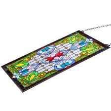 Stained Glass Window Panel, 17 x 29 in, Hanging Transom with Chain