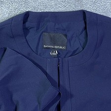 Banana Republic Navy Blue Collarless Ruffled Sleeve Blazer Jacket Size 2