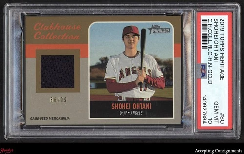 2019 Topps Heritage Gold Shohei Ohtani GAME-USED JERSEY 66/99 PSA 10 POP 2