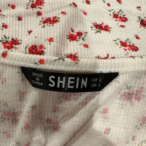 New Shein Women's L White & Red Floral Cropped Halter Cami Tank Top - Picture 5 of 5