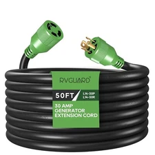 RVGUARD 4 Prong 30 Amp 50 Foot Generator Extension Cord, NEMA L14-30P/L14-30R
