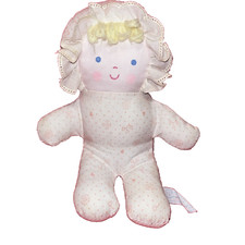 Bantam Plush Doll Vintage 7" Stuffed Animal Sitting Rattle Baby Blonde Hair Yarn