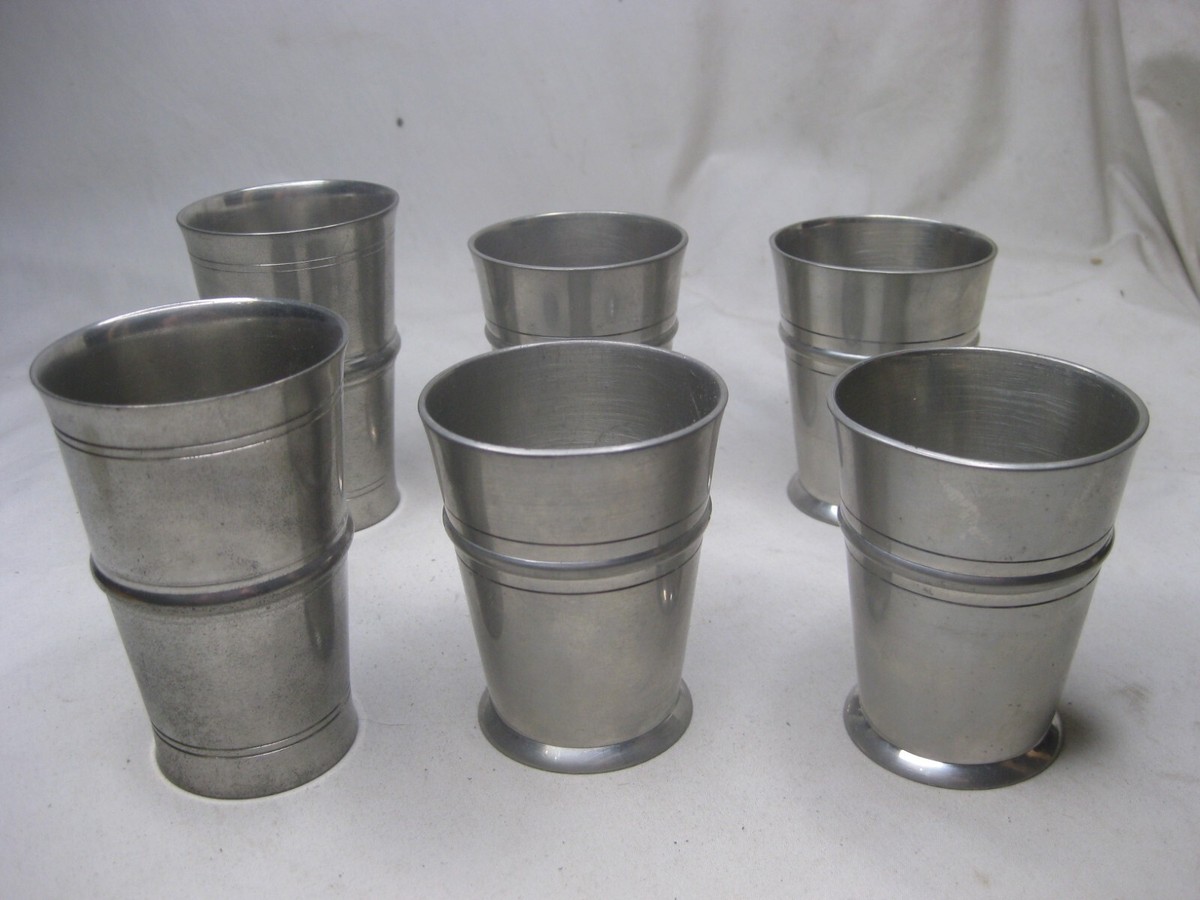 6 vintage SIGG Frauenfeld Etain Fin Fein Zinn Pewter Shot Glasses