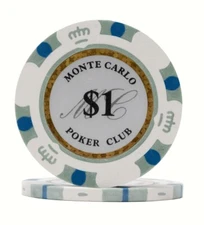 100 Da Vinci Premium 14 gr Clay Monte Carlo Poker Chips, White $1 Denomination