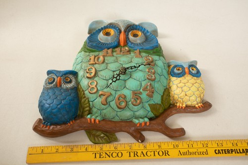 Vintage Arnel Plaster Owl Clock (O2L/JSF6) Psychedelic Coloring 1974 Hippy Time - Picture 12 of 14
