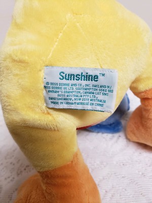 Russ Sunshine Yellow Duck Red Striped Shirt Stuffed Animal Plush W