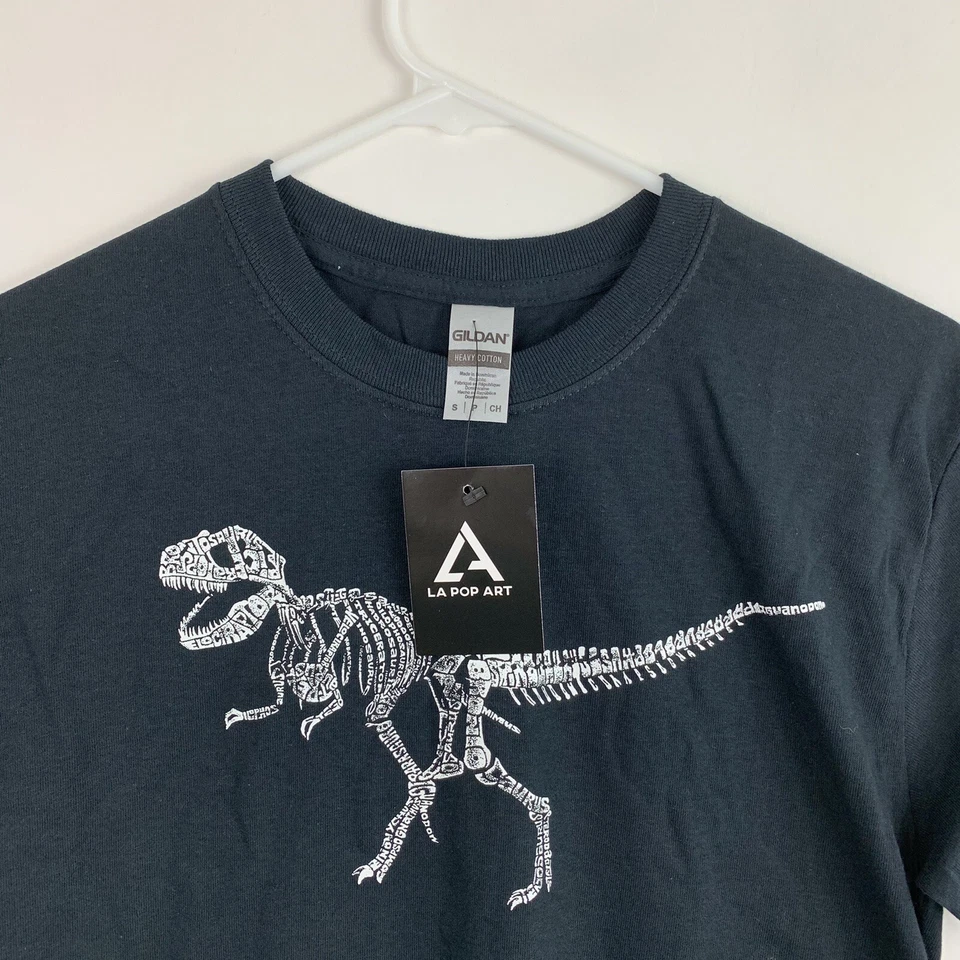 Los Angeles Pop Art Word Art T-Shirt Mens Small Dinosaur T-Rex Skeleton Black - Image 2 of 4