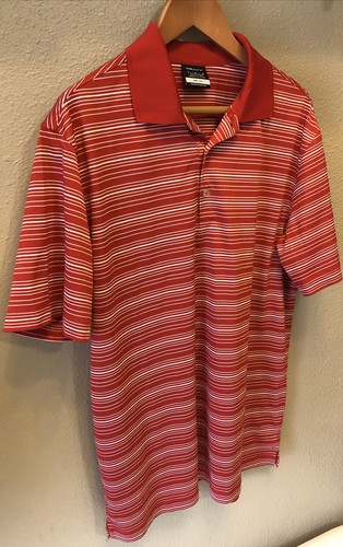 NIKE GOLF DRI-FIT Mens SIZE Med Red & White Striped Short Sleeve Golf Polo Shirt - Picture 8 of 12