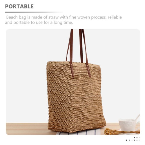 Beach Bag Summer Handbag Women Straw Tote Handbag Beach Tote Bag Woven Purse - Picture 2 of 12
