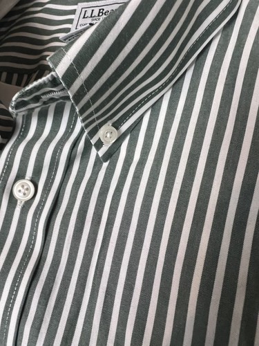 Camicia uomo LL Bean grande L verde bianca a righe casual manica corta con bottoni - Foto 4 di 8
