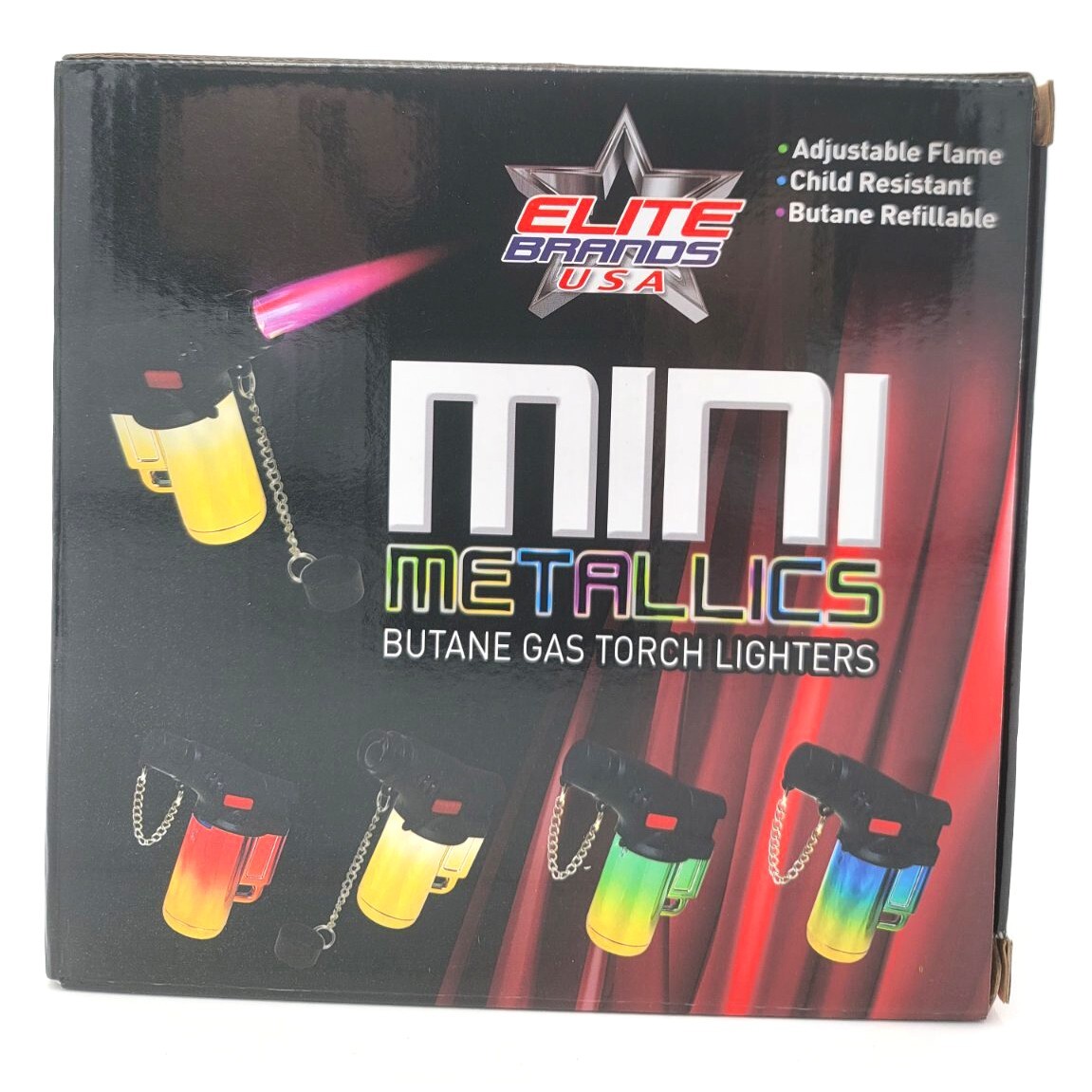 Elite Brands USA Mini Metallics Butane Gas Refillable Torch Lighters