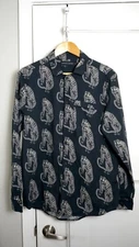 Desmond & Dempsey Long Sleeve Jag Pajama Top Shirt Jaguar Print Black - Medium