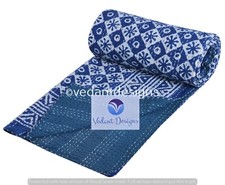 Indian Handmade Kantha Vintage Quilt Twin Gudari Throw Cotton Bedspread Blanket