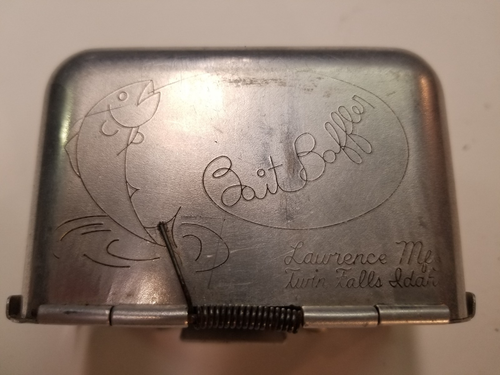 Vintage Bait Baffler Aluminum Bait Box, Engraved, Lawrence Mfg, Idaho