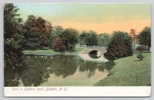 Buffalo New York NY View in Buffalo Park Pond and Bridge c1905 Postcard