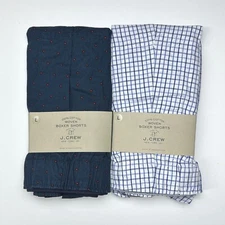 J Crew Boxers Men's LARGE 2 Pair Navy w/ Red Dot & Blue Box Plaid Boxer Shorts
