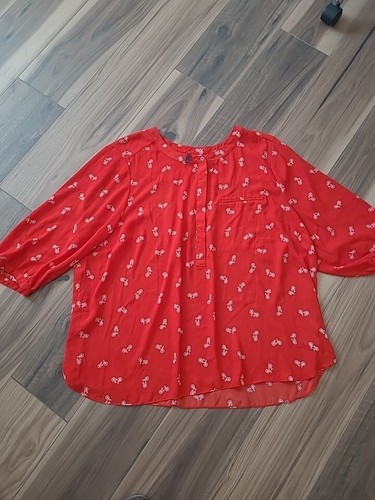 NYDJ Long Sleeve Henley Pleat Back Blouse Size 3XL Bicycles Red - Picture 2 of 16