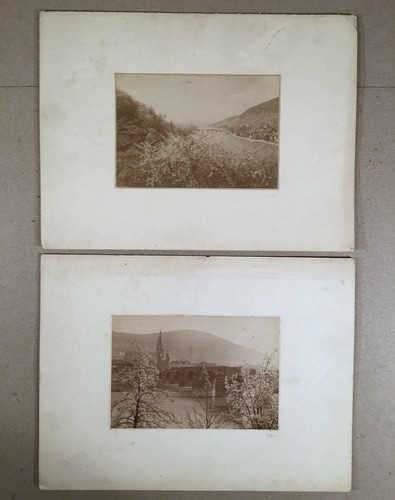 Heidelberg Deutschland: Zwei um 1900 montierte Fotos Karl-Theodor-Brücke von Max KÖGEL - Bild 1 von 4