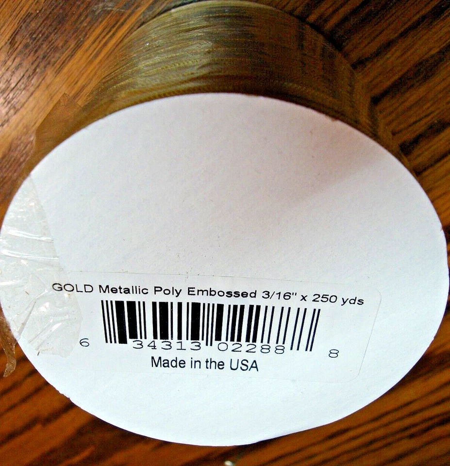 Gold Metallic Spool of Ribbon Poly-Embossed 3/16" x 250 Yards~Made in USA    221 - Image 2 of 3