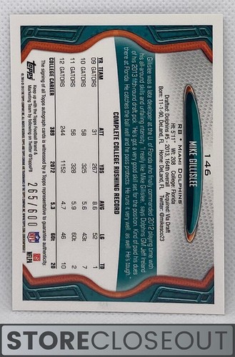 2013 Topps Chrome #146 Mike Gillislee Autograph Rookie /600 RC Miami Dolphins - Bild 2 von 2
