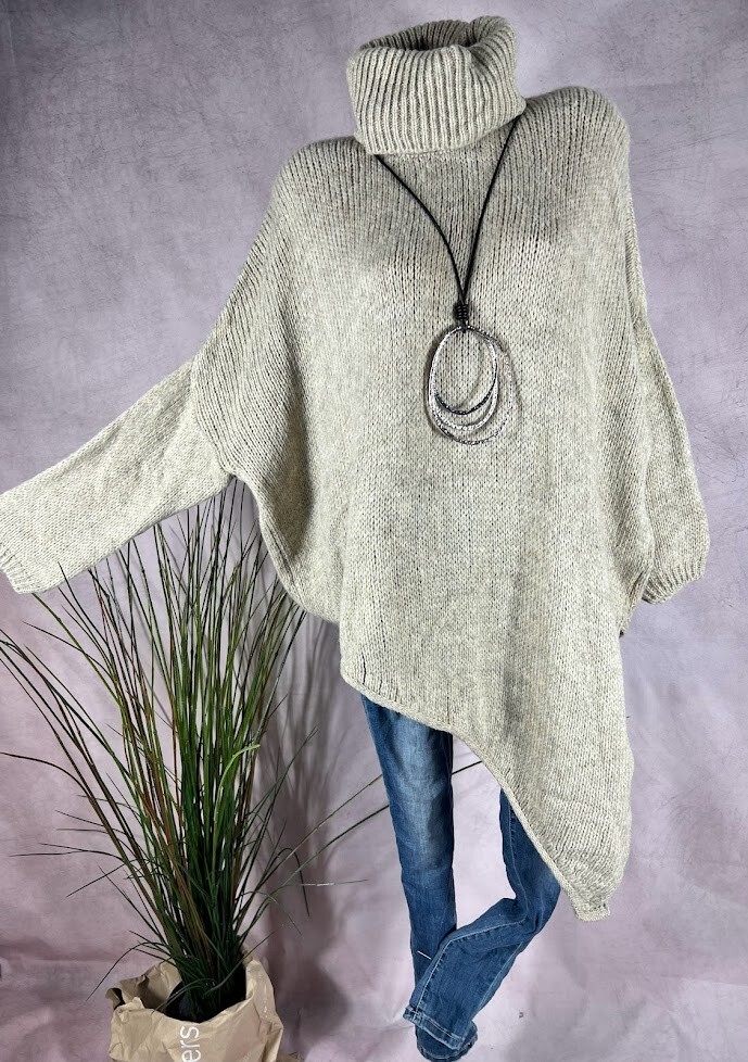 Strickpullover Damen Rollkragenpullover Grau Kaschmir Pullover