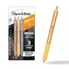 Paper Mate InkJoy Metallic Gel Pens Retractable .8mm Tip 3/Pk Gold Silver Bronze