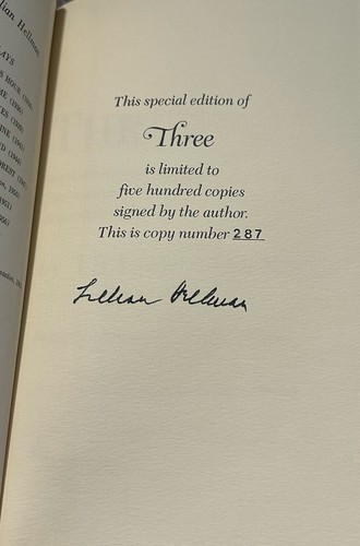 Three an Unfinished Woman by Lillian Hellman 1979 1st Ed Limited Signed 287/500 - Picture 6 of 12