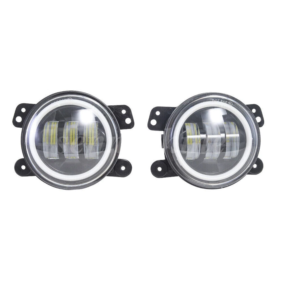 Pair 4" Inch Bumper LED Halo Fog Lights For Jeep Grand Cherokee 2011 2012 2013 - Imagem 2 de 4