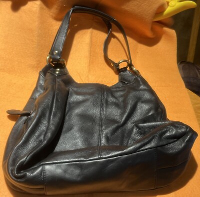Coach Campbell F24686 Black Leather Hobo Shoulder Bag Purse Brass