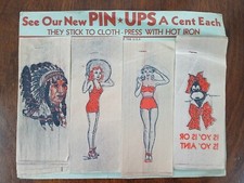Vintage NOS Pin-Up Girls Indian Chief 1940s Store Display Hot Iron On Transfers