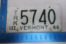 Vermont License Plate Tag VT 1966 66 Truck 5740