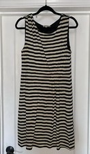 Ann Taylor Loft Dress Lined Black & Cream Striped sleeveless Large