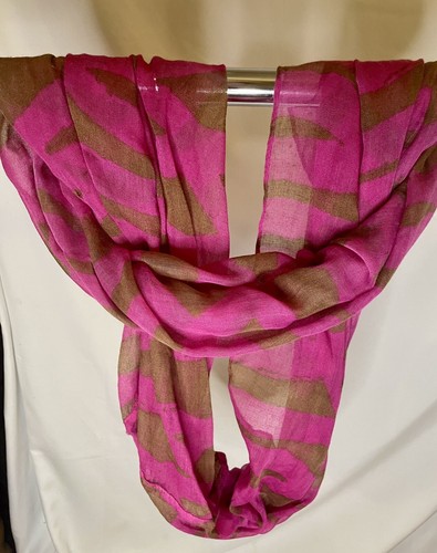 Vibrant Pink & Brown Striped Infinity Scarf - Lightweight Stylish 62in - Picture 9 of 9