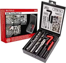 BILITOOLS 7/16-14 Inch Thread Repair Kit, HSS Drill Helicoil Repair Kit SAE