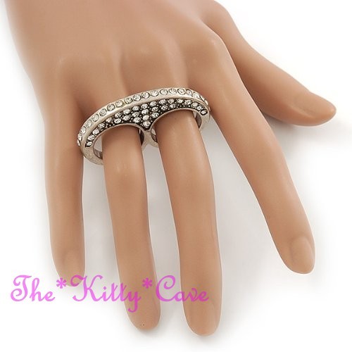Anillo de cristal de 2 dedos con nudillos y nudillos con ostentación de hielo inusual rapero proxeneta gangsta - 2 colores - Imagen 14 de 21