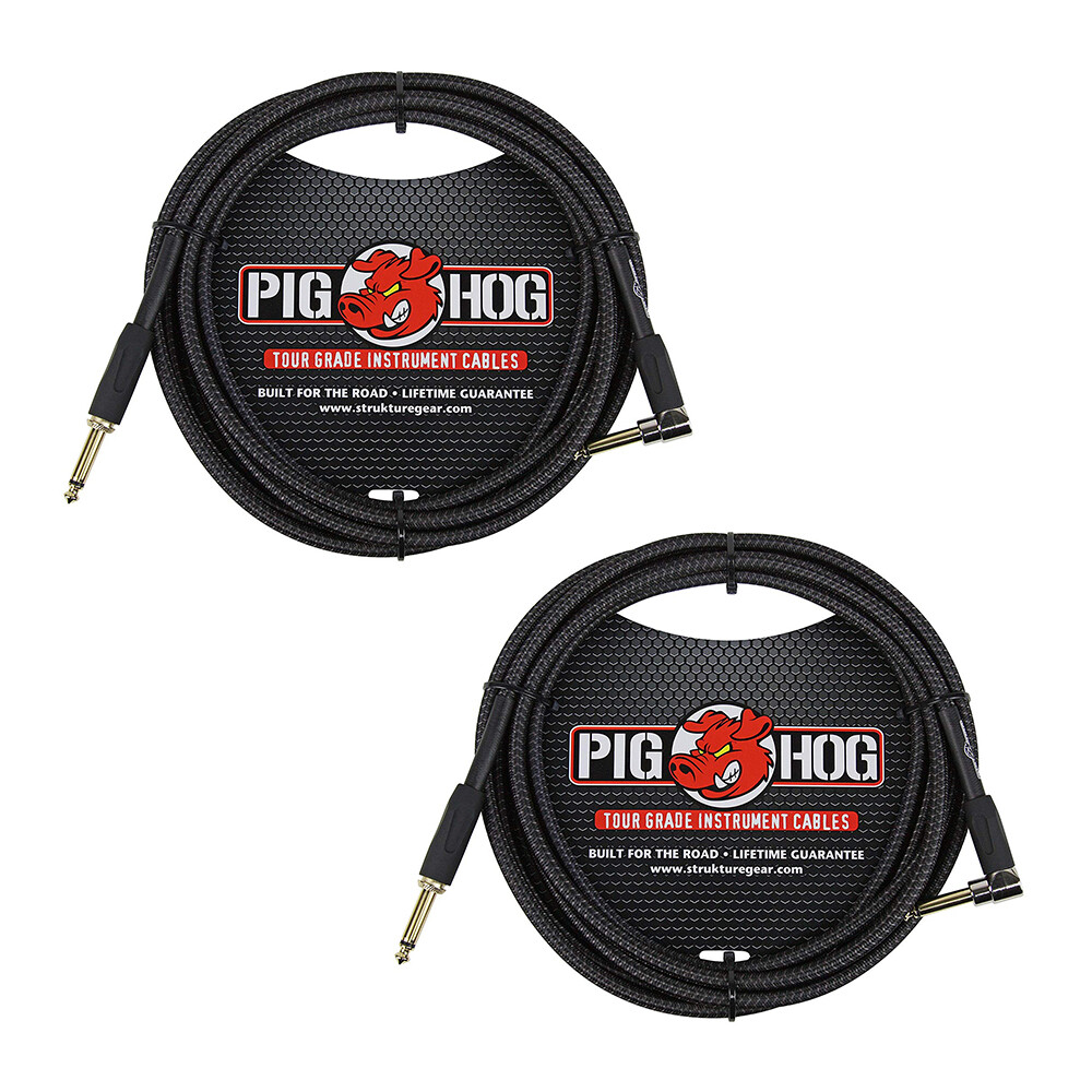 Кабель для инструментов Pig Hog PC-H10BKR 1/4 прямоугольный, черный, плетеный, 10 футов, 2 упаковки