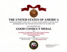 United States Navy Good Conduct Certificate.