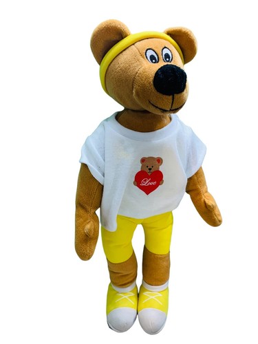 BJ Toy Co. Plush Fitness Brown Bear 15" Stuffed Animal Lovey Yellow Headband - Picture 3 of 12
