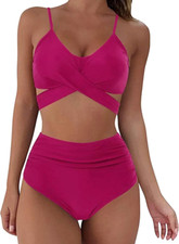 Womens Size Medium Tummy Control Ruched 2 Piece Tie Back Bikini Swimsuit