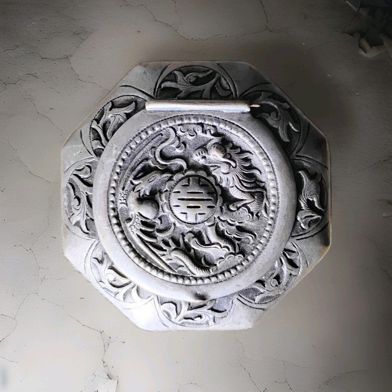 Powder Box Old Chinese Real Silver Floral Dragon Container