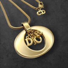 Dior Necklace Letter Charm Logo Circle Gold